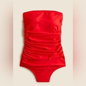 JCrew Red Draped Strapless One-Piece Swimsuit
